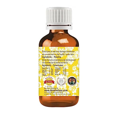 d?ve herbes Rosehip Oil (Rosa rubiginosa) | Cold Pressed | Pure | Natural | Undiluted | For Diluting Essential oils | For Skin & Massage | Non-Sticky| Lightweight| Men & Women | 10ml (0.33 oz)