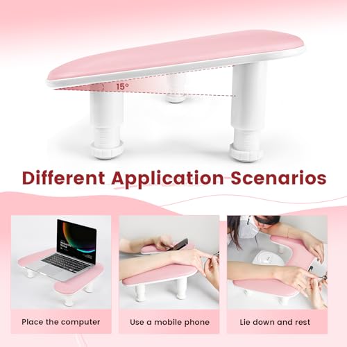 JODSONE Pink U-Shaped Manicure Arm Rest for Nails Tech with Rotating 360¡ÆBuilt-In Phone Holder and Adjustable Nail Arm Rest Detachable Manicure Hand Rest for Salon Design