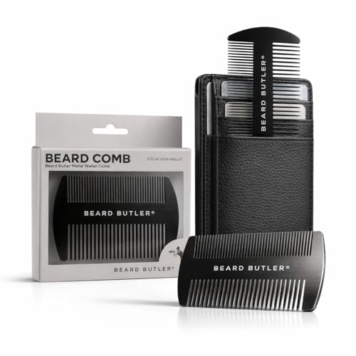 Beard Butler¢ç 'The Original' Metal Wallet Comb ? Slim Credit Card Beard & Mustache Comb for Men ? Portable Stainless Steel ? Fits in Wallet or Pocket ? Perfect Beard Gift - Black
