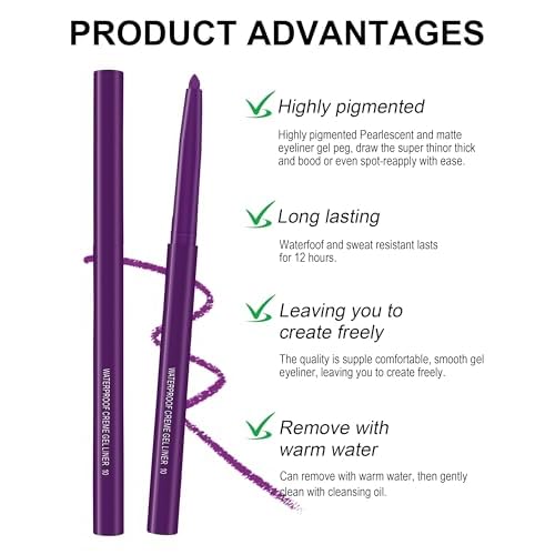 4PCS Matte Purple Eyeliner Pencil, Waterproof Smudge Proof Long-lasting, High-Pigmented Colorful Eye Liner Pencils, Retractable Eyeliner