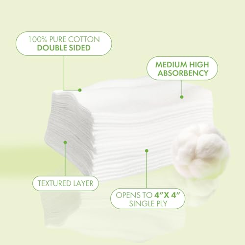 Intrinsics Petite 2x2 Cotton Squares (200 Count) | 4-Ply Cotton Pads for Face & Makeup Removal | Lint-Free Facial Cleansing Pads & Face Pads for Toner | Hypoallergenic and 100% Pure Cotton
