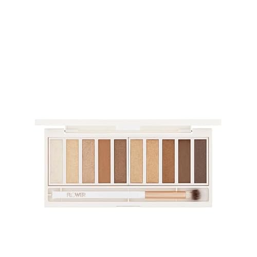 FLOWER Beauty By Drew Barrymore Shimmer + Shade Eyeshadow Palette - Neutral Colors + Ten Shades - Mix + Layers Shades - Easily Blendable + Rich Color Payoff - Brush Included (Gimme Gold)