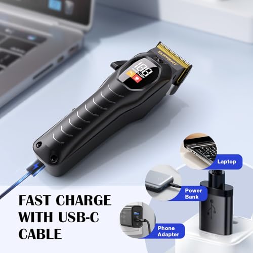 SUPRENT Hair Clippers Set for Men, Rechargeble USB-C Hair Trimmer for Professionals & Homecuts, LED Display (Black)