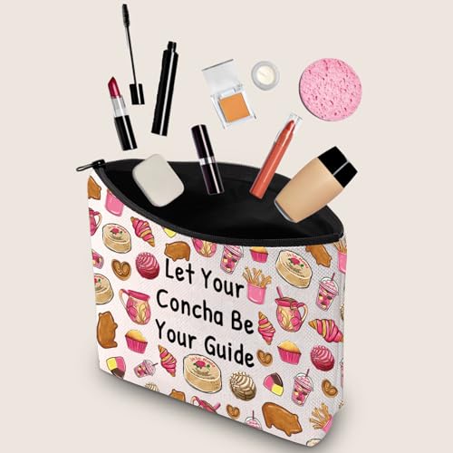 JXGZSO Funny Bread Gift Mexican food Cosmetic Bag Let Your Conchas Be Your Guide Pastries Travel Makeup Bag (Conchas Bag)