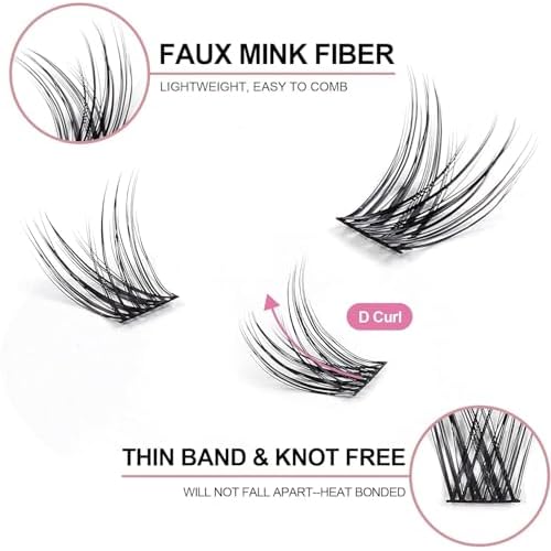 Fenshine Cluster Lashes Individual Lashes Wide Stem 168 PCS D Curl 9-16mm Length DIY Eyelash Extension Individual Soft False for Personal Use at Home