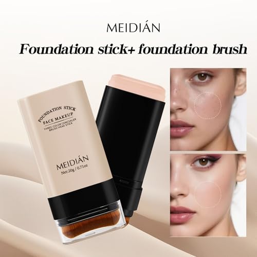 Ivory Foundation Stick-2-in-1 Creamy Concealer&Brush,Buildable Coverage for Smooth, Brightening Makeup Look