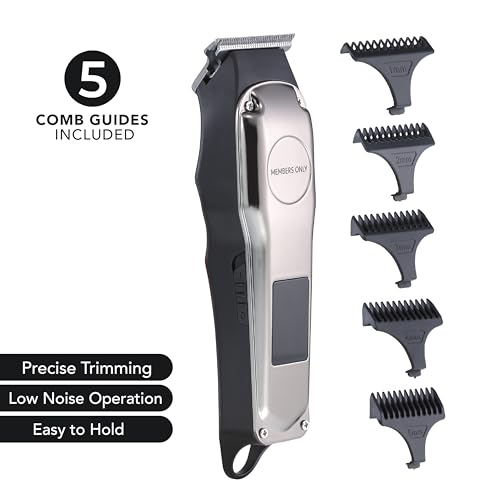 Members Only Hair Clipper, Men¡¯s Lithium Cordless T-Blade, Stainless Steel Blades, USB Rechargeable, LED Display, 5 Comb Guides, Precision Kit for Hair Cutting and Grooming