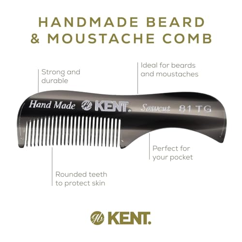 KENT A 81T Graphite X-Small Men's Beard Mustache Pocket Comb, Fine Toothed for Facial Hair Grooming and Styling. Hand-Made of Quality Cellulose Acetate, Made in England