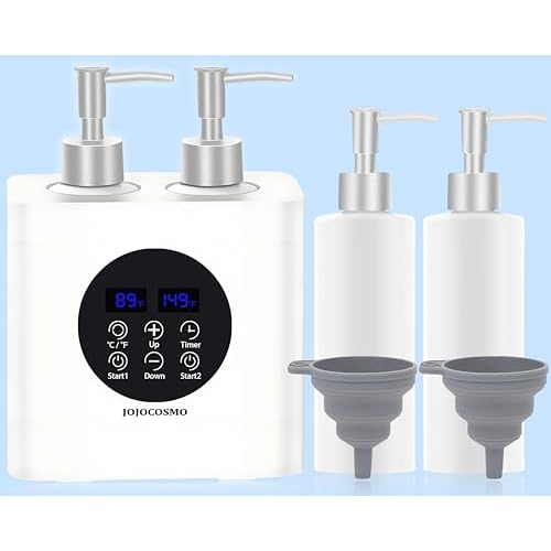 Massage Oil Warmer, Massage Oil Heater with Two Oil Bottle dispensers, Body Liquid Warmer from 30 to 65 ¡ÆC, Lotion Bottle Warmer Shampoo Heater for Salon (Double White)