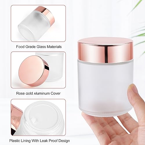 Furnido 6 Pack 8 oz Frosted White Round Glass Jars,Empty Glass Cosmetic Jars with Rose-Golden Lids,Inner Liners for Lotion,Powders,Ointments,Body Butter,Candle Making