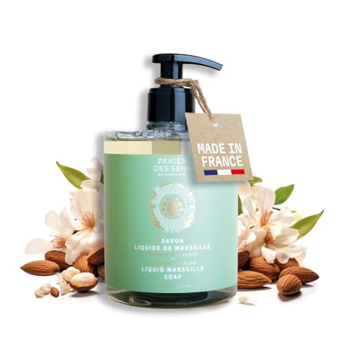 Panier des Sens - Soothing Almond Moisturizing Liquid Hand Soap - French Provence Hand Wash - Savon de Marseille Soap with Olive Oil - Refillable Bottle - 96% Natural Ingredients - 16.9 Fl Oz