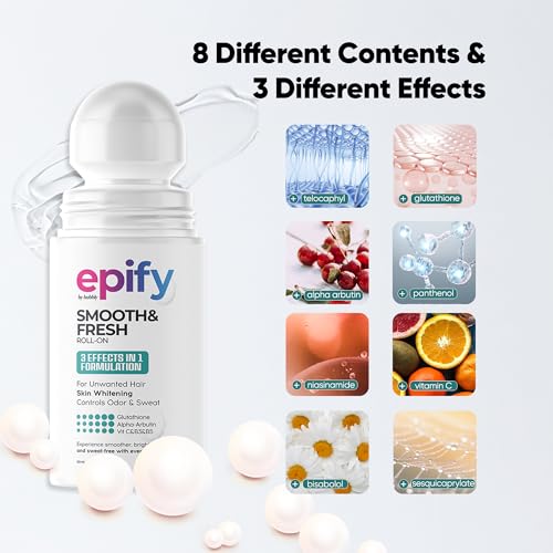 Epify Smooth & Fresh Roll-On, Eliminates Unwanted Hair, Controls Odor and Sweat, Smoothes Underarm, Reduces Ingrown Hair, 1.69 Fl Oz (1)