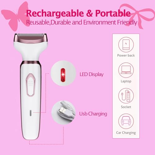 Electric Razors for Women Bikini Shaver for Women 4 in 1 Trimmer, Razors for Shaving Pubic Hair Remover, Painless & Safety for Pubic Body Facial Hair Removal, USB Rechargeable