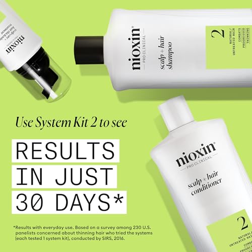 Nioxin System 2 Scalp + Hair Thickening Shampoo for Natural Hair with Progressed Thinning | Cleanse & Boost Hair Density with Niacinamide & Biotin