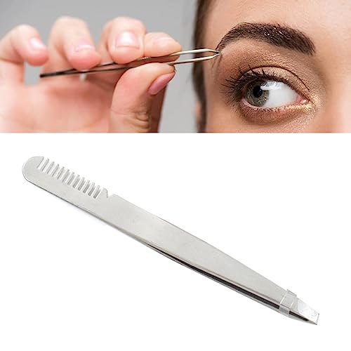 Eyebrow Tweezers with Comb, Stainless Steel Tweezers Comb, Ergonomic Design Makeup Grooming Tool for Eyebrows or Hair, Accurate Clipping, for Untrimmed Eyebrows (silver)