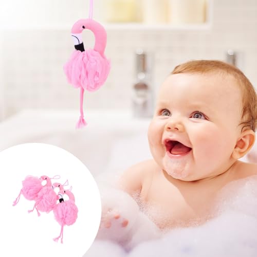 Beaupretty Flamingo Bath Balls for Kids 6 Pcs - Soft Shower Sponges with Gentle Skin Massage and Deep Cleansing for Home and Hotel Bathing 10.23X4.72X7.08 Inches