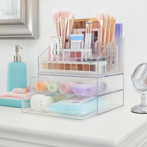 STORi Chloe Stackable Clear Makeup Holder and 4 Drawer Bundle | Organize Cosmetics and Beauty Supplies | Made in USA