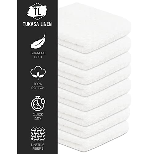 16 Pack Cotton Washcloths for Body and Face, 12x12 Inches, Pack of 16, Multipurpose and Lightweight Wash Clothes for Face. Highly Absorbent - Travel and Bath Towel (White)