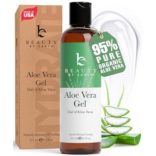 Beauty by Earth Aloe Vera Gel - USA Made with Natural & Organic Ingredients, Pure Aloe Vera Plant Gel for Face Mask, Hair & Skin with Vitamin C & E, Soothing and Cooling for Sunburn & After Sun Care