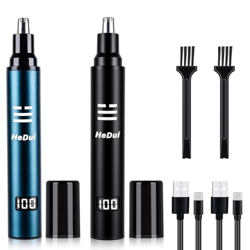 2 Pack Nose Hair Trimmer for Men & Women Professional Painless Eyebrow Facial Hair Trimmer for Male and Female Travel Ear and Nose Hair Clipper USB Rechargeable Trimmers with Digital Display