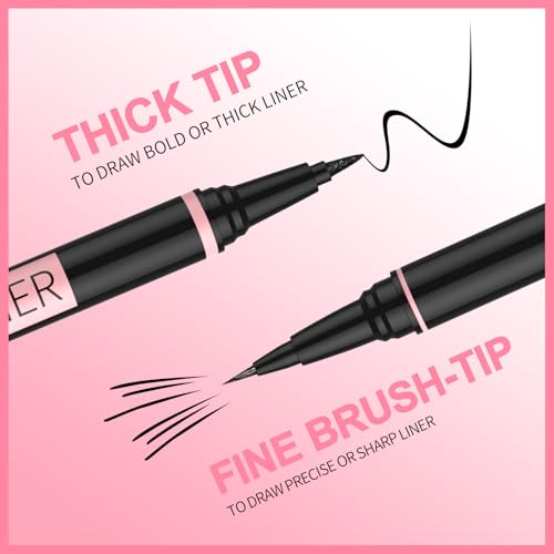 iMethod Liquid Eyeliner - Waterproof Eyeliner 2-in-1 Dual-Ended Eye Liner with Precise Brush-Tip and Thick Tip, Black Liquid Liner Pen, Matte Finish, Long Lasting, Smudge-proof, Transfer-proof, Black