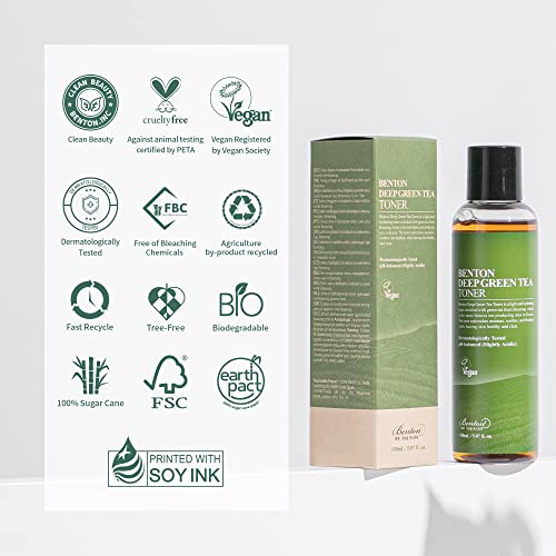 BENTON Deep Green Tea Toner - 150ml (5.07 fl.oz) for Face, Sensitive & Oily Skin