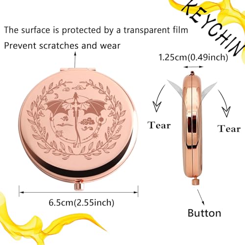 KEYCHIN 4th Wing Pocket Mirror Dragon Rider Book Gifts Empyrean Book Series Compact Makeup Mirror Ya Fantasy Book Lover Gifts (4 Wing-RG)