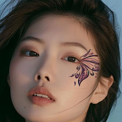 10sheets Glitter Butterfly Makeup Tattoo For Women Girls Butterfly Wings Eye Temporary Stickers Waterproof Fake Face Butterflies Tattoos Accessories For Halloween Festival Party Eye Decor
