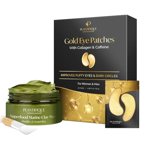 PLANTIFIQUE Korean Skin Care Face Mask with Avocado & Superfoods and Under Eye Patches (20 pairs)