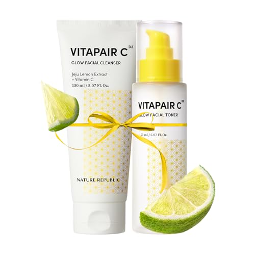 Nature Republic Vitapair C Glow Facial Cleanser Toner Set - Korean Vitamin Skincare, Cleaner Skin, Hydrating, Niacinamide, Lightweight