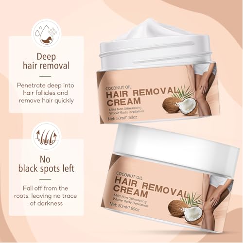 Body Depilatory Cream,Coconut Oil Hair Removal Cream for Women for Whole-Body Depilation for Sensitive Skin, Gentle and Non-irritating 1.69 Oz