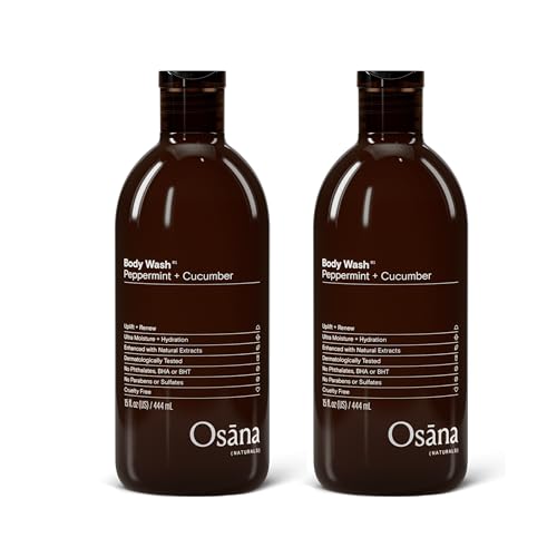 Osana Body Wash to Hydrate, Refresh and Reinvigorate Skin, Enhanced Fruit Extract & Natural Ingredients, Peppermint & Cucumber Scented, 15oz Dual Pack