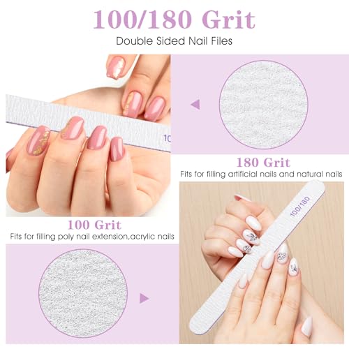 200 Pcs Nail Files 100/180 Grit Double Sides Emery Boards Reusable Nail Files for Acrylic Nails Professional Manicure Tools for Natural Nails Acrylic Nails Home and Salon Supplies (Oval)