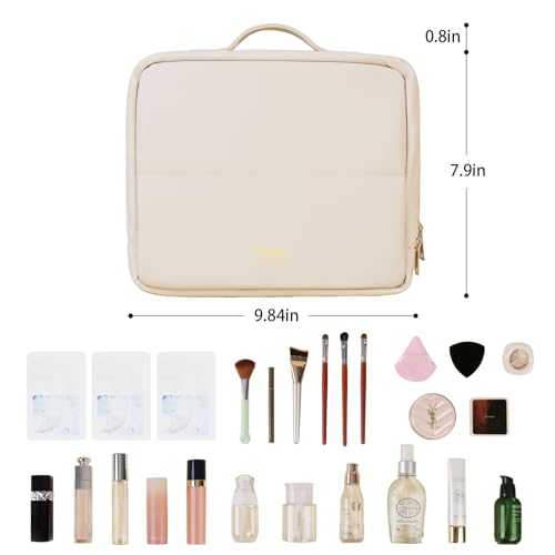 Makeup Bag,Large Capacity Cosmetic Bags for Women,Portable Toiletry Bag Free-Standing Brush Holder for Easy Access