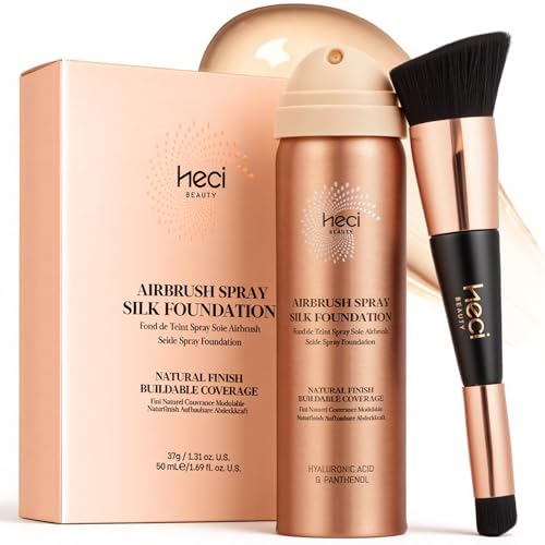Airbrush Foundation for Mature Skin, Silk Spray & Kabuki Brush Set, Flawless Finish, Anti-Aging Formula for Smooth Radiant Skin, Long Wear Lightweight Makeup,110 Light, 1.69 fl oz