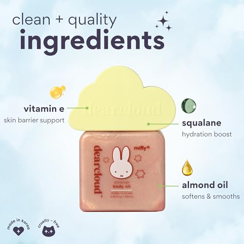 dearcloud Miffy Shimmer Body Oil ? Hydrating Body Oil with Vitamin E & Squalane for a fresh, shimmering glow (3.38 fl oz)
