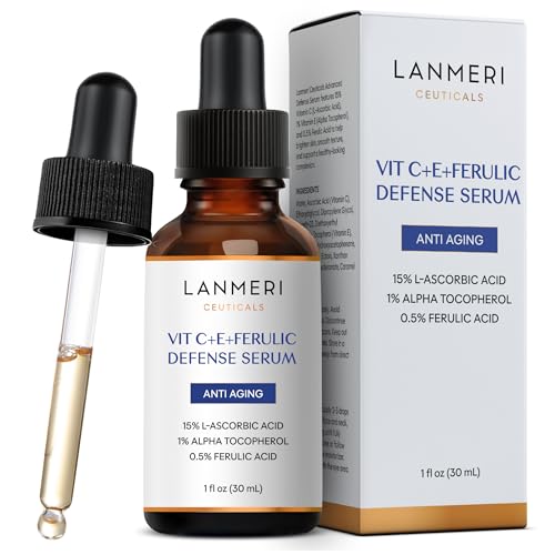 Lanmeri Ceuticals 15% Vitamin C + E + Ferulic Serum: Advanced Antioxidant Defense Formula with 1% Vitamin E & 0.5% Ferulic Acid ? High-Stability Vitamin C Serum (1 fl oz)