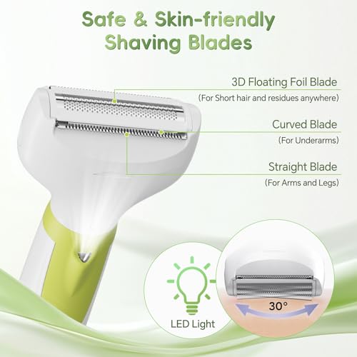 Electric Shaver for Women, Wet/Dry Razors for Women with LED Display, 4 in 1 Cordless Hair Remover for Arms Legs Pubic Armpit Face, IPX7 Waterproof, Painless Electric Grooming Kit