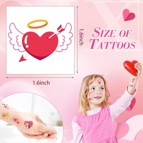 JUNEBRUSHS 180 Pcs Valentine's Day Temporary Tattoos, Valentines Tattoos Stickers 30 Styles Face Make up Goodie Bag Stuffers Gift Filler for Valentines Accessories Party Favors Decorations