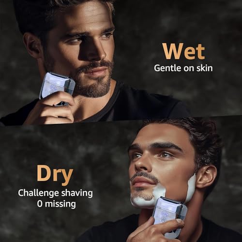 Electric Foil Shavers for Men - 5 Floating Blades Mini Electric Razor for Beard, Big LED Display, 2 Gears Adjustable Face Razor IPX7 Waterproof for Travel & Home, USB-C Wet Dry Cordless Mens Shaver