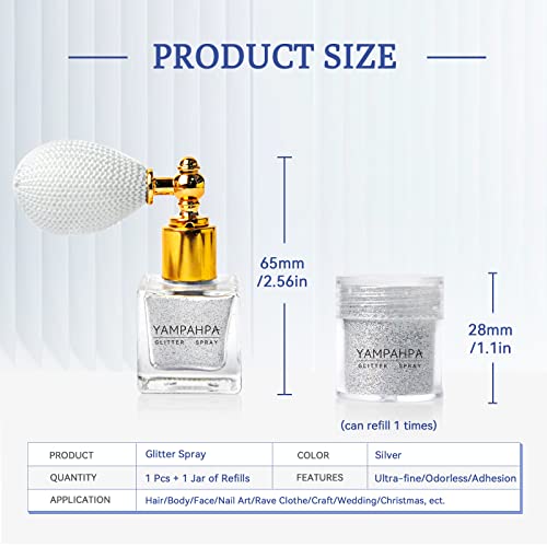 Body Glitter Spray, Silver Glitter Spray for Hair and Body, Include 1 Jar of Refills