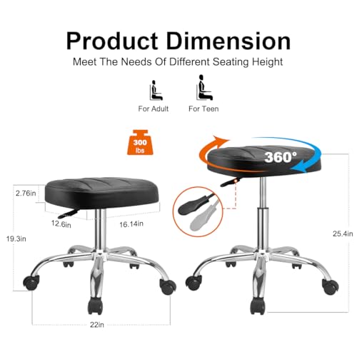 JOSTZHXIN Black Square Swivel Stool Height-Adjustable Rolling Chair, Rolling Stool for Work SPA Shop Massage, Office Tattoo Spa Shop Chair