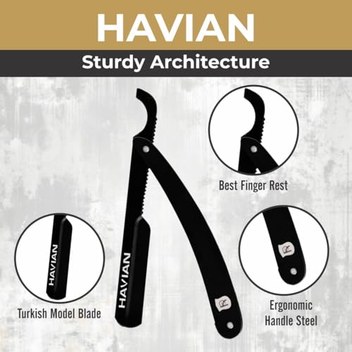 Professional Straight Razor, Turkish Model Black Steel Ergonomic Handle-premium Quality Stainless Steel-with Finger Rest for Men's Traditional Wet Shaving-Razor Shaving Blade.