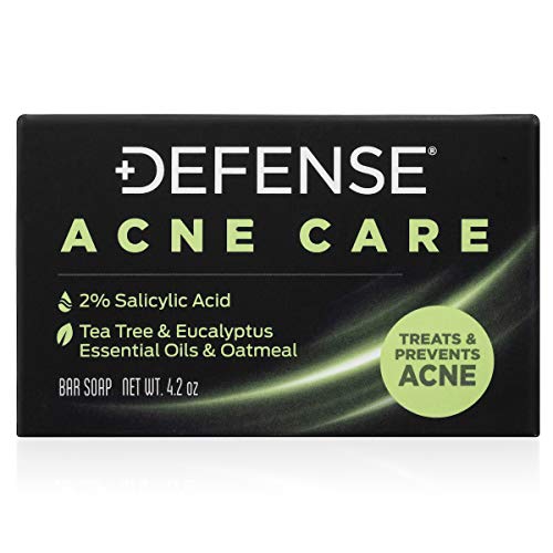 Defense Acne Care Bar Soap 4.2oz 2% Salicylic Acid & Liquid Foaming Face & Hand Soap 7.5 Fl Oz with Tea Tree, Eucalyptus, Jojoba, Aloe Vera, Olive & Coconut Oils