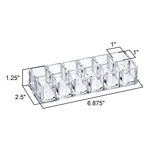 Amazing Abby - Charm - 2-Pack 12-Slot Acrylic Lipstick Organizer, Lipstick Holder, Lip Gloss Holder, Cosmetic Storage Display, Perfect Storage Solution for Drawer and Vanity (Slot Size: 0.9" x 0.9")