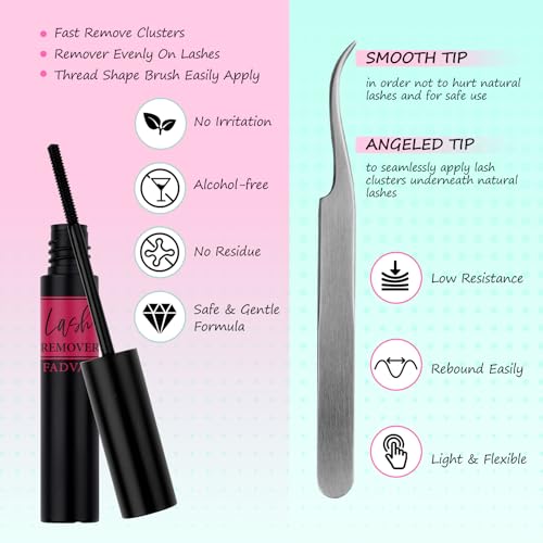 Wispy Lash Extension Kit 238Pcs Lash Clusters Kit Eyelash Extensions 9-16MM Individual Lashes Extensions with Bond and Seal Remover Tweezers DIY at Home by FADVAN (80D, 0.07D, 9-16mm)