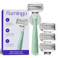 Flamingo Shaving Razor Set for Women - Original Razor Handle, 4 Blade Refills, and Shower Holder - Sage