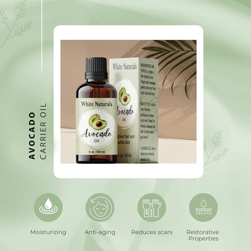 Organic Avocado Oil Unrefined Virgin, 100% Pure & Natural, Cold Pressed, Moisturizing for Skin Care, Massage, Hair Growth, and to Dilute Essential Oils, Carrier Oil For Aromatherapy 4oz