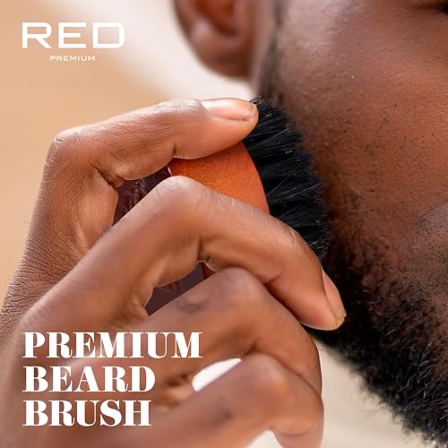 Red by Kiss Beard Brush with 100% Natural Boar Bristles for Men, Premium Wooden Brush, Beards Mustaches Grooming Shaving Comb, Tame and Soften Facial Hair (Round Mini)