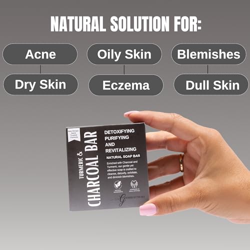 Turmeric Charcoal Bar ? Natural Face & Body Soap for Acne, Dark Spots & Detox | Even Skin Tone | Deep Cleansing | Handmade, Organic, Vegan with Activated Charcoal & Turmeric (1)